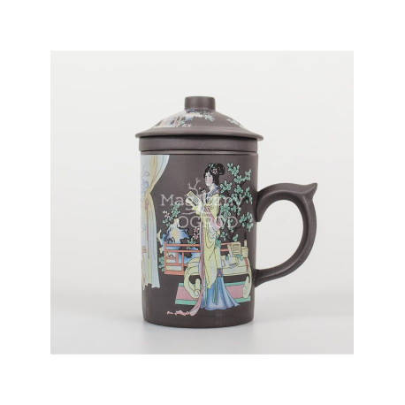 Keramikbecher mit Ei mit Geisha-Motiv - braun