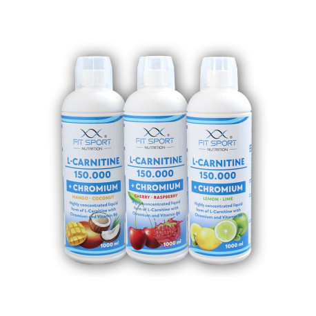 3x L-Carnitin 150000 + Chrom 1000ml - Kirsche Himbeere