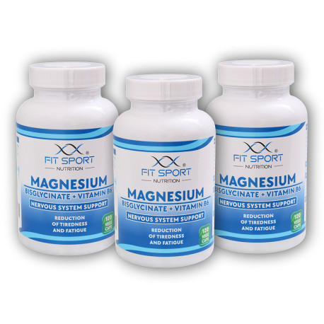 3x Magnesium Bisglycinat + Vitamin B6 120 veggie Kapseln - Magnesium