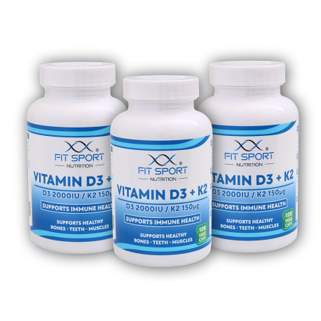 3x Vitamin D3 + K2 120 vegetarische Kapseln