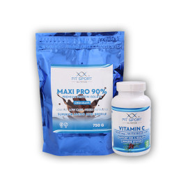 Maxi Pro 90% 750g + Vitamin C 1000mg mit Hagebutten 120 Tabletten - Kokosnuss weiße Schokolade