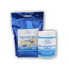 Maxi Pro 90% 2500g + 100% Kreatin Tabletten 4500mg 240 Gemüse Tabletten - Vanille