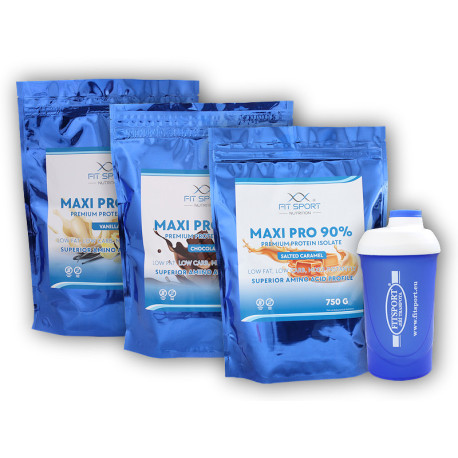 3x Maxi Pro 90% 750g + Fitsport - Schoko-Shaker