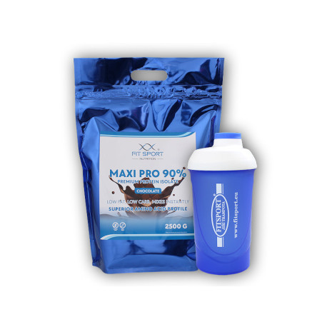 Maxi Pro 90% 2500g + Fitsport Shaker - Erdbeere