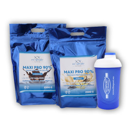 2x Maxi Pro 90% 2500g + Fitsport Shaker - Erdbeere