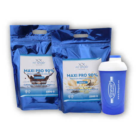 2x Maxi Pro 90% 2500g + Fitsport Shaker - Erdbeere