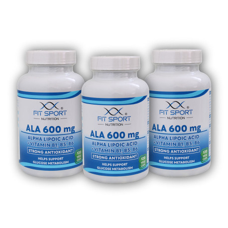 3x ALA 600 mg Alpha-Liponsäure + Vitamin B1, B5, B6 120 Gemüsekapseln