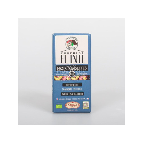 El Inti Schokolade 63 % mit Bio-Haselnüssen – 100 g