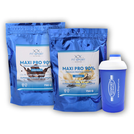 2x Maxi Pro 90% 750g + Fitsport Shaker – Dubai Schokolade