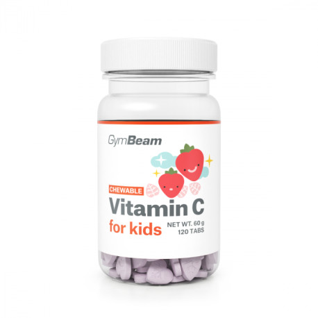 Vitamin C, Tabletten zum Saugen für Kinder – GymBeam – Erdbeere – 120 Tablette.