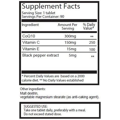 Coenzym CoQ10 300mg x 90 Tabletten mit Vitamin C, E und Piperin